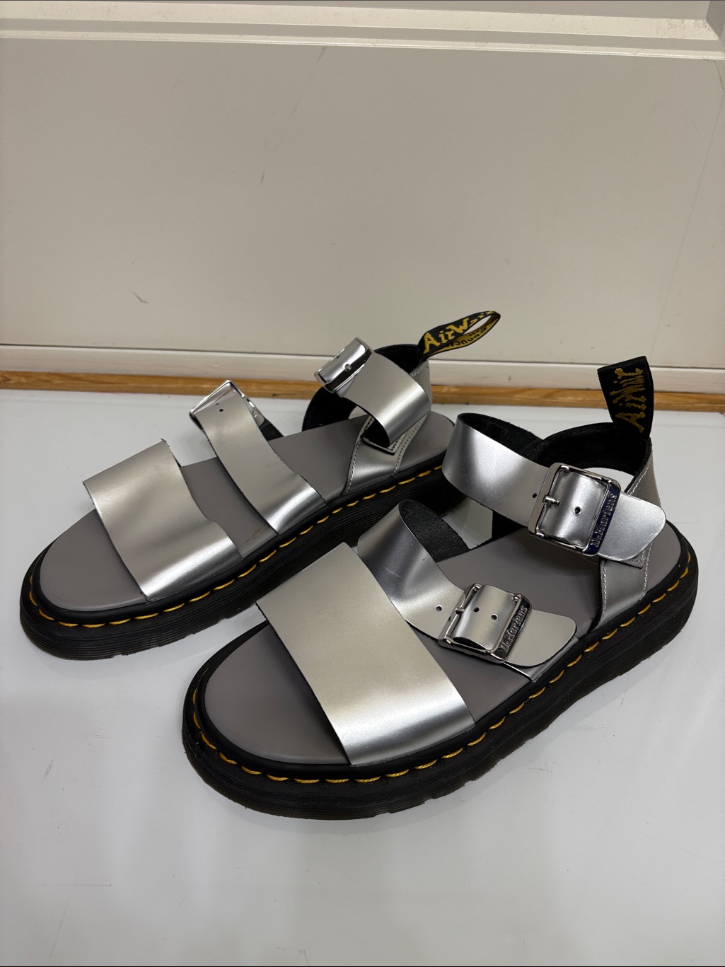 Dr Martens Metallic Silver TripleStrap Buckle Sandals